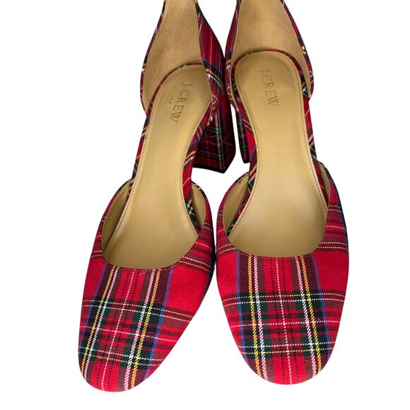 J Crew Factory Red Tartan Plaid Ankle Strap Block Heels 9.5 - Picture 4 of 6